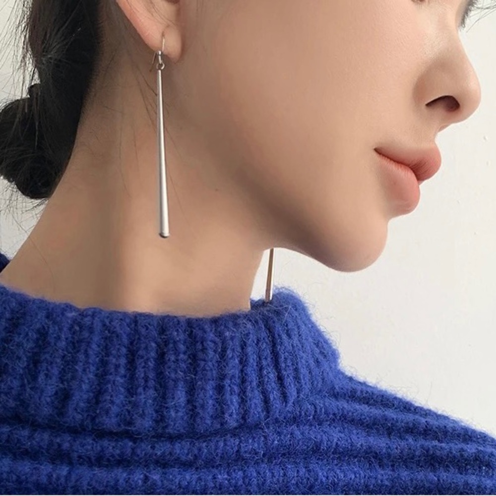 Water drop long bag tassel stainless steel stick drop earring